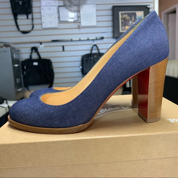 Christian Louboutin London Buche 85 Denim Block Heels Pumps - Picture 2 of 12